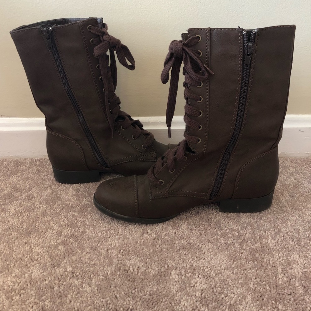 Brown Leather Combat Boots
